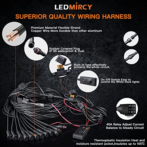 Rock Lights LEDMIRCY R3 White Rock Lights Wire Harness Kit for Trucks (White / 12 HK)