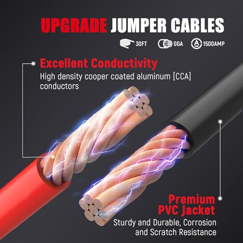 Extra Long Heavy Duty Quick Connect Jumper Cables (0 Gauge, 30FT)