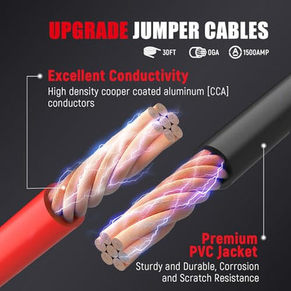 Extra Long Heavy Duty Quick Connect Jumper Cables (0 Gauge, 30FT)