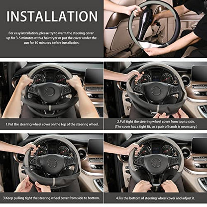 Breathable Car Steering Wheel Cover 16 inch Auto Universal Leather Wrap Non (A-Grey / L (15.5"-16"))