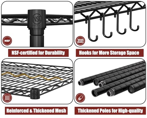 55.5" Wx24 x80 Heavy Duty Metal Wire Storage Shelving with Wheels (55.5"W x 24"D x 80"H)