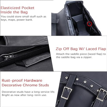 Naked Cowhide Leather Motorcycle Saddle Bags Studded Throw Over Saddlebags (Black 31L Studded & Braided)