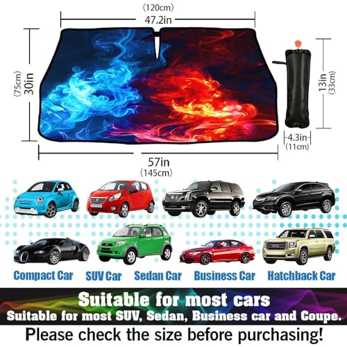 Red Fire Blue Ice Car Windshield Sun Shade Umbrella Sunshade (57X31 Inch / Color-FI1)