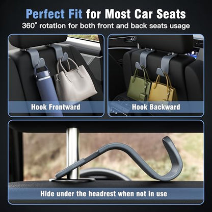 4 Pack Car Headrest Hooks Holds 55lbs Seat Storage Organizer for Bags (Gray)