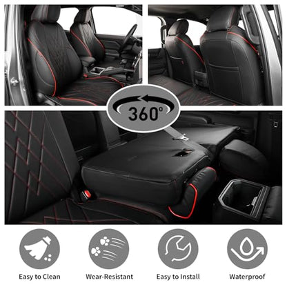 Tacoma Car Seat Covers Custom Fit for Toyota Tacoma (Leather (Black with Red Trim) / 2024-2026 Tacoma (Petrol) Full Set)
