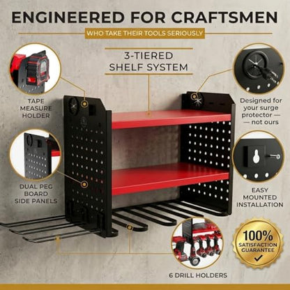 Power Tool Organizer Wall Mount (6 Drill Holder / Red)