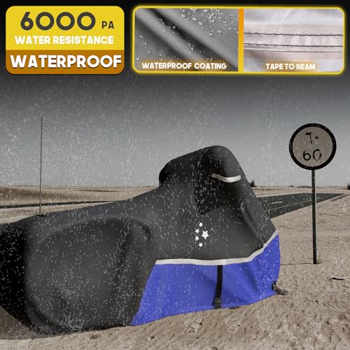 Motorcycle Cover 420D Heavy Duty Storage for Touring Models Harley Davidson Road King (Blue / 107“ - Side Box)