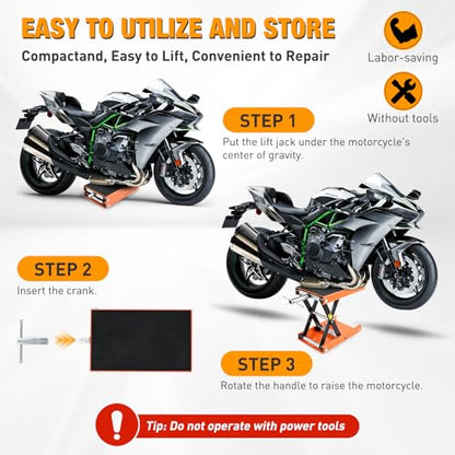 Motorcycle Lift Jack 1100 LBS Scissor Jacks Stand Lift with Wide Deck Safety Pin Handle 3.4" (Orange w Safety Pin)