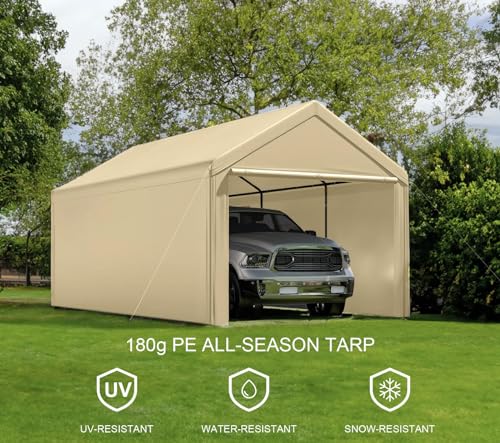 10x20 ft Heavy Duty Carport with Removable Sidewalls (Beige)