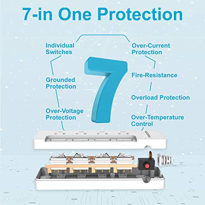 Appliance Extension Cord with Individual Switches on Off (6 FT - 4 AC - White)