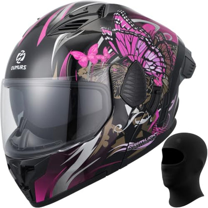DOT Approved Modular Motorcycle Full Face Helmets Butterfly Pink (Butterfly Pink / XX-Large)