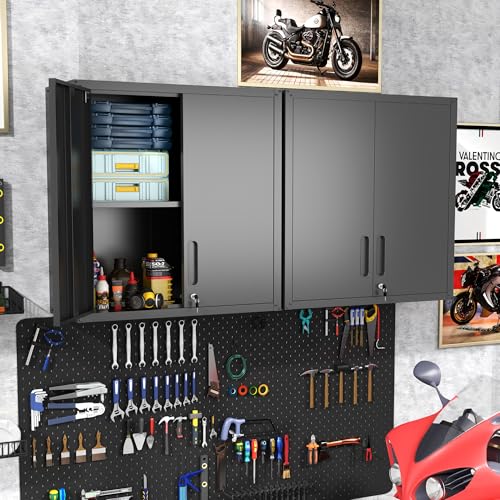 Wall Mounted Metal Storage Cabinet (Black / H30.31" - 2 Doors)