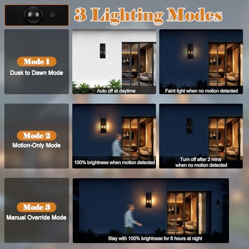 16 Inch Motion Sensor Dusk to Dawn Outdoor Porch Lights 2 Pack (Motion Sensor)