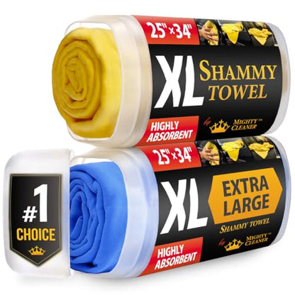 XL Shammy Towel for Car (Yellow and Blue / 2 Pack (25” x 34”))