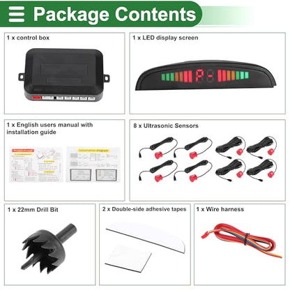 Universal Car Auto Vehicle Reverse Backup Radar System Reverse Parking Sensors Alarm Buzzer Reminder Distance Detection Red 8 Parking Sensors (Red)