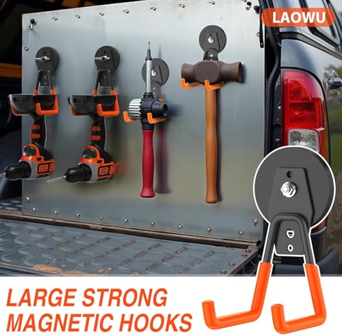 8 Pack Heavy Duty Storage Magnetic Utility Hooks Large Garage Strong Extra Magnet Hooks Hanger with Anti (2.6in Magnet-8 Pack-Orange)