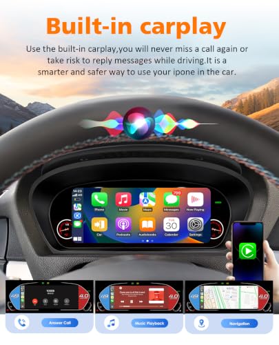 12.3” HD Screen1920*720 Digital Instrument Cluster Display for BMW 5 Series E60 E61 X5 E70 X6 E71 Support Wireless Apple Carplay Speedometer Upgrade Plug&Play Replacement