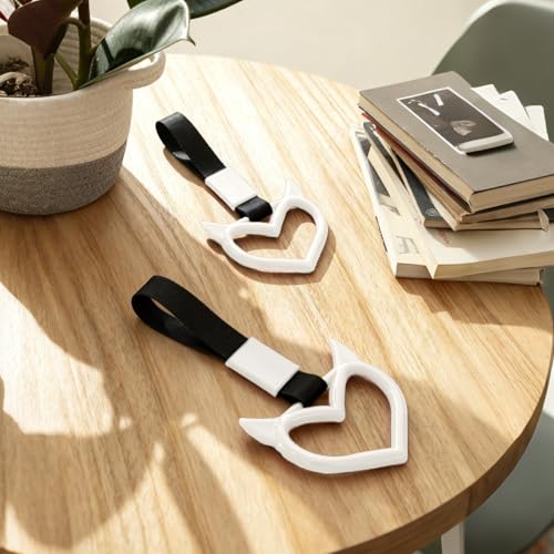 2 Pcs Devil Heart Shaped Car Handle Strap (White)