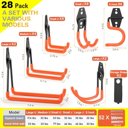 28 Pack Heavy Duty Garage Hooks (28 pack / Orange 28 pack)