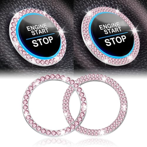 2 PCS Crystal Combinatorial Rhinestone Car Engine Start Decoration Ring (Set Pink)