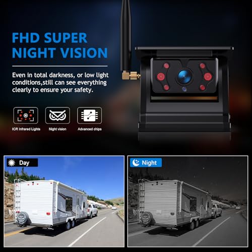 2 Magnetic Solar Wireless Backup Cameras 7" Touchscreen IPS Monitor (7"-2 Cameras)
