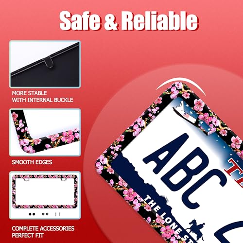 Cherry Blossom Flower Stainless Steel License Plate Frame for US Cars Decor (Cherry Blossom)