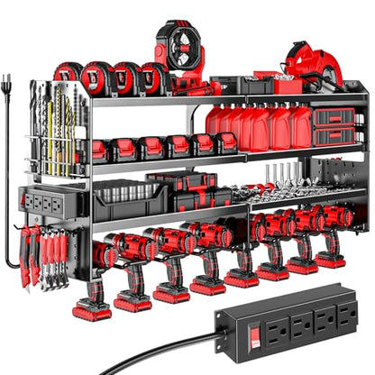 Large Power Tool Organizer Wall Mount with Charging Station (Black)