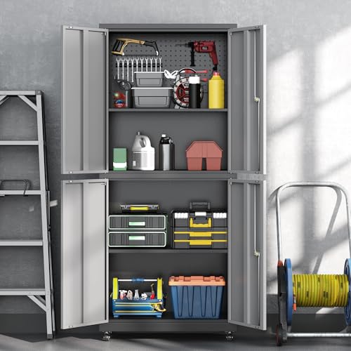 71" H Metal Tool Storage Cabinet with Lock and Wheels (Black&gray / 71"H(4-Door))