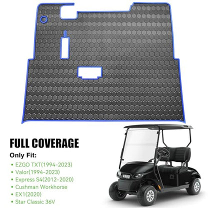 EZGO TXT Golf Cart Full Coverage Floor Liner Mat (Black Blue)