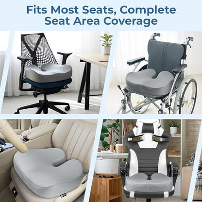Seat Cushion Memory Foam Chair Cushion for Tailbone Pain Relief (Soft Gray / XX-Large)