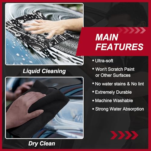 200 Pcs Microfiber Cleaning Cloth 16x16 Inch Microfiber Towels for Car Ultra Absorbent Cleaning Rags Reusable Lint Free Streak Free Detailing Towel for Car Washing Drying Dusting (Black)