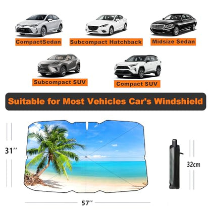 Windshield Sun Shade Umbrella for Car Front Window Sun Visor for Windshield Car Summer Accessories Protect Interior from UV Rays & Heat for Sedan (Palm Tree)