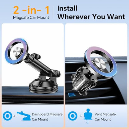 for MagSafe Car Mount【Windshield+Vent+Dash】Magnetic Phone Holder for Car Phone Holder Mount Cell Phone Holders for Your Car Accessories Suction Phone Mount for Car Truck Stand for iPhone 17 16 (Multi-color)