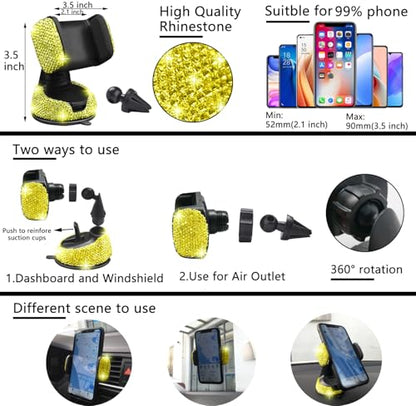 27 PCs Yellow Bling Car Accessories Set for Women (Yellow Diamond)