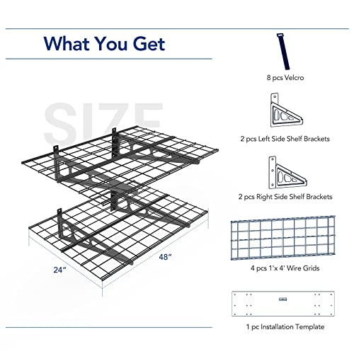2 Pack 2x4ft Garage Shelving Wall Mounted Storage Rack (Black / 2 pack-2x4 ft)