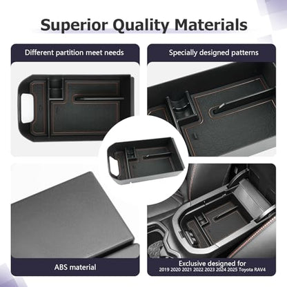 2025 RAV 4 Center Console Organizer Compatible with 2019 2020 2021 2022 2023 2024 2025 Toyota RAV 4 Accessories Armrest Console Secondary Storage Box Insert Tray ABS Material Brown