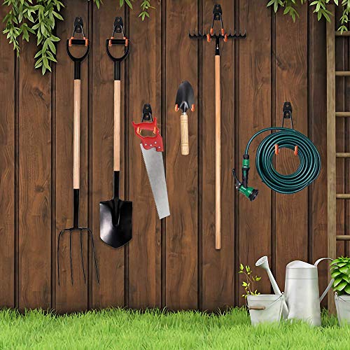 Garage Hooks 12 Pack Wall Storage Hanger with 2 Extension Cord Straps (12 Pack Orange Hooks)