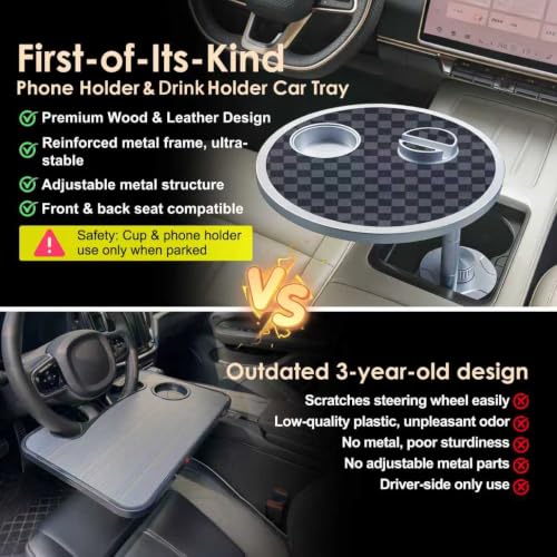 Car Desk for Laptop 360° Rotating Tesla Tray with Cup Holder Phone Stand (𝗥𝗼𝘂𝗻𝗱 · Grey&Black / 𝗔𝗺𝗮𝘇𝗼𝗻 𝗖𝗵𝗼𝗶𝗰𝗲)