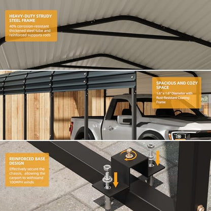 12' x 20' x 8.5' Heavy Duty Metal Carport with Galvanized Steel Roof (12X20 FT)
