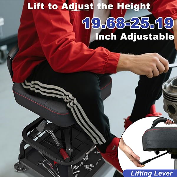 Rolling Shop Stool with Wheels (Black)