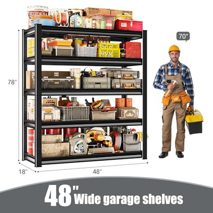 78" H Garage Shelving Heavy Duty (Black / 48" W x 18" D x 78" H)