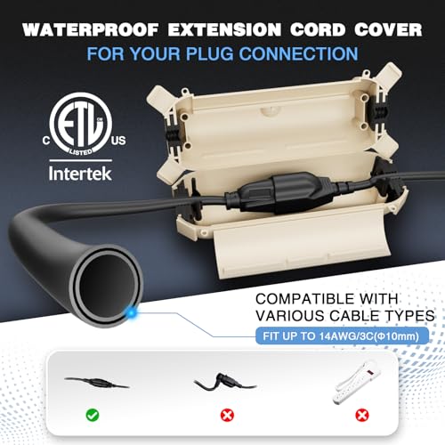 3 Pack] Flemoon Outdoor Extension Cord Safety Cover with Waterproof Seal (Almond / Small Box: 5.3" L x 2" W x 2" H)