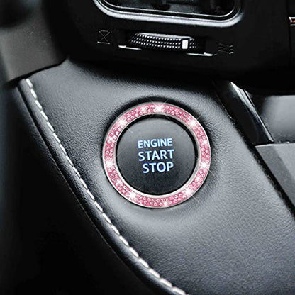 2PCS Zinc Alloy Rhinestone Engine Start Button Rings (Pink)