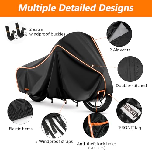 Motorcycle Cover for Harley Touring Models Road King 420D & Cotton Lining (Black / for Touring Models)