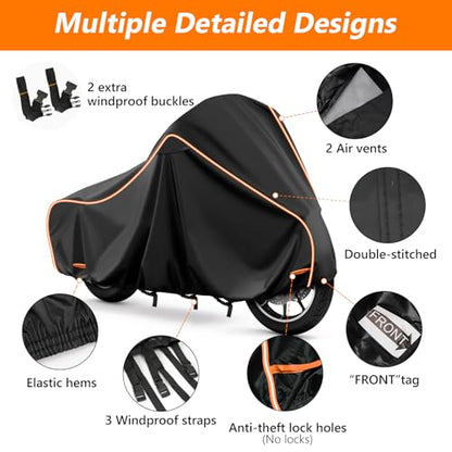 Motorcycle Cover for Harley Touring Models Road King 420D & Cotton Lining (Black / for Touring Models)