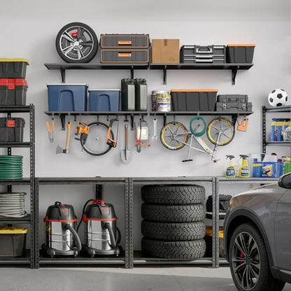 4 Pack Garage Shelving Wall Mounted with 16 Hooks (4 pack-1.5x4ft)