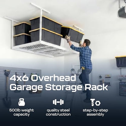 MonsterRax 4x6 Overhead Garage Storage Rack (White / 24"-45")