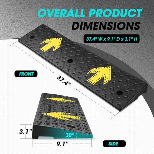 2pcs 3.1" Rise Rubber Arrow Curb Ramp Heavy Duty Loading Driveway Ramp Threshold Ramp 37.4" W x 9.1" D x 3.1" H for Loading Dock (3.1 in 2pcs w/Arrow)