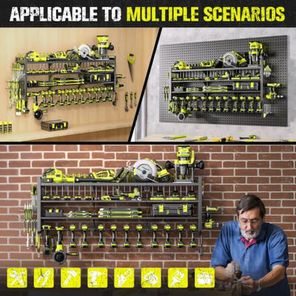 49.8" Power Tool Organizer Wall Mount (Black / 14 Drills Holder-4 Layers)