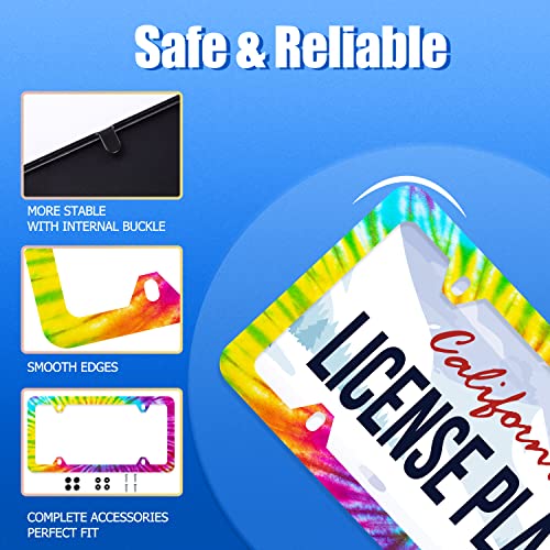 Tie Dye License Plate Frame Stainless Steel Cars Accessory 12.3x6.3 Inch (Colorful Hippie Tie Dye)